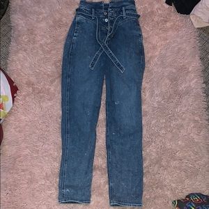 high waisted tie front mom jeans